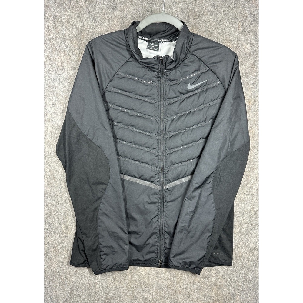 Nike Aeroloft 800 Down Jacket Mens L Black Running Lightweight Full Zip